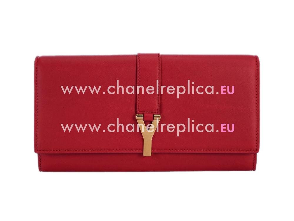 YSL Chyc Leather Leather Clutch Y Calfskin Wallets In Red YSL4709957