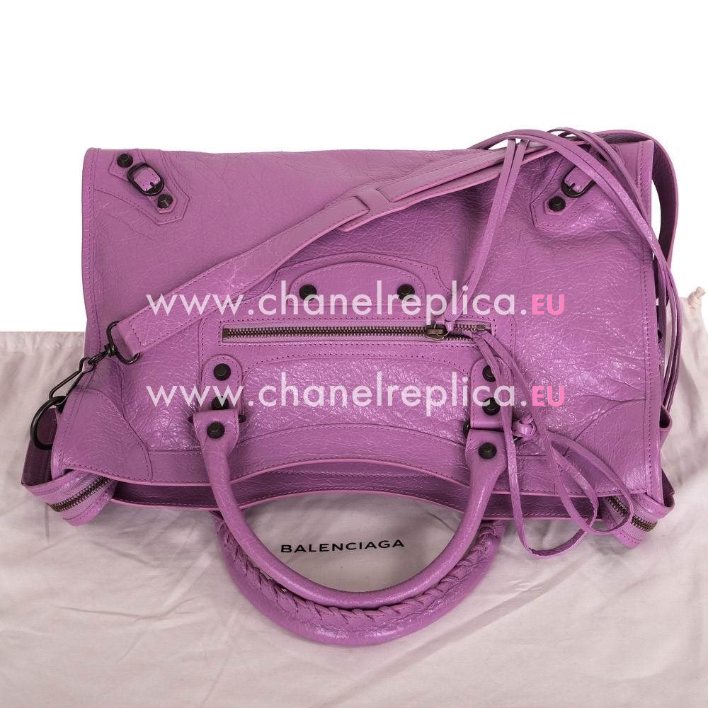 Balenciage City Lambskin Aged Brass hardware Classic Bag Light Purple B5932058