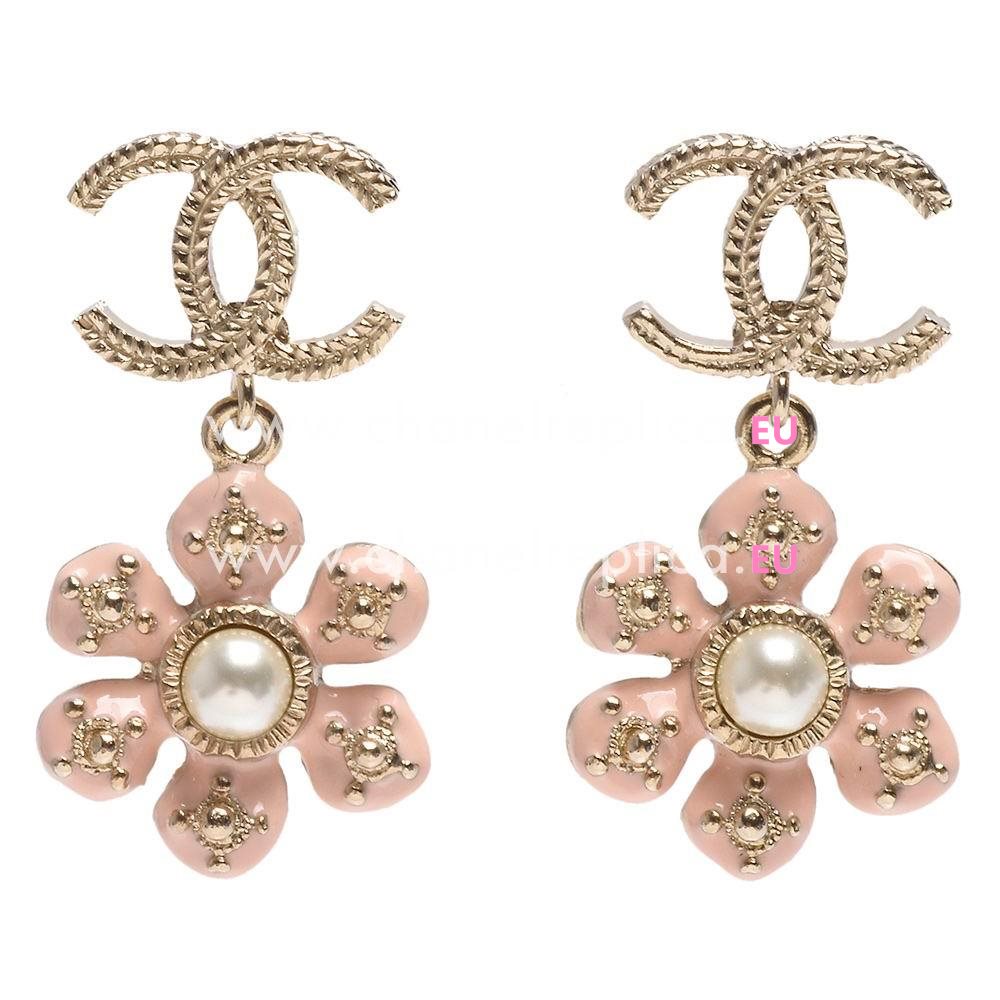 Chanel CC Logo Flower Metal/Pearl Earring Gold/Pink FC835419