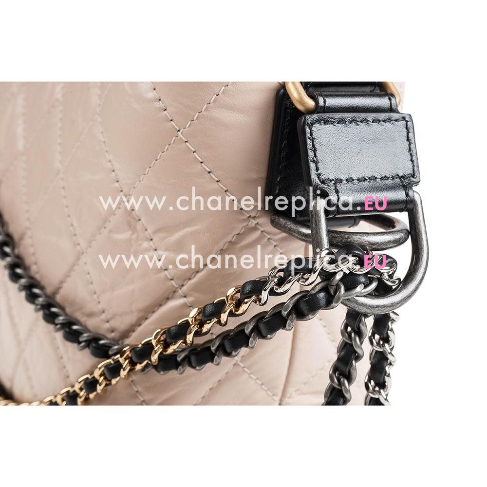 Chanel Calfskin Leather Gabrielle Gold-Silver Two Tone Medium Size Hobo Khaki A0565F36