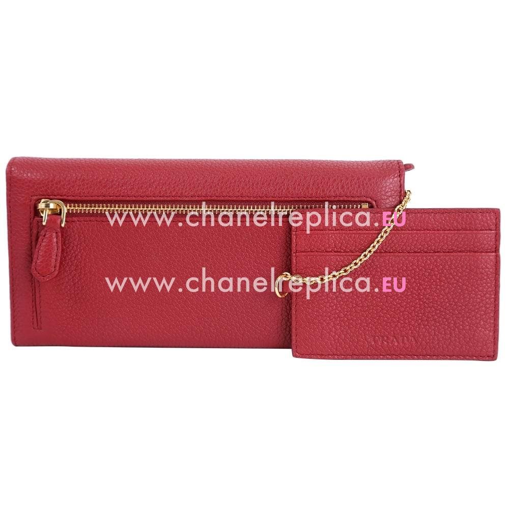 Prada Vitello Grain Embossment Logo Cowhide Wallet In Red PR161016007