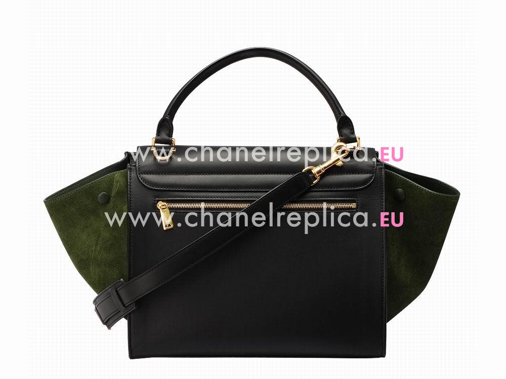 CELINE Medium Calfskin & Chamois Luggage Black/Dark Green CE492092