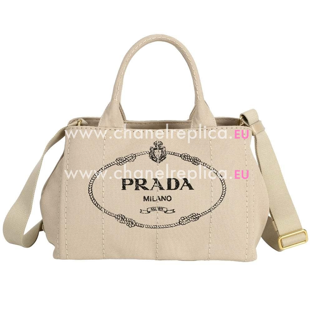 Prada Canapa Stampata Printing Logo Denim Canvas Small Size Bag Khaki PR7054132