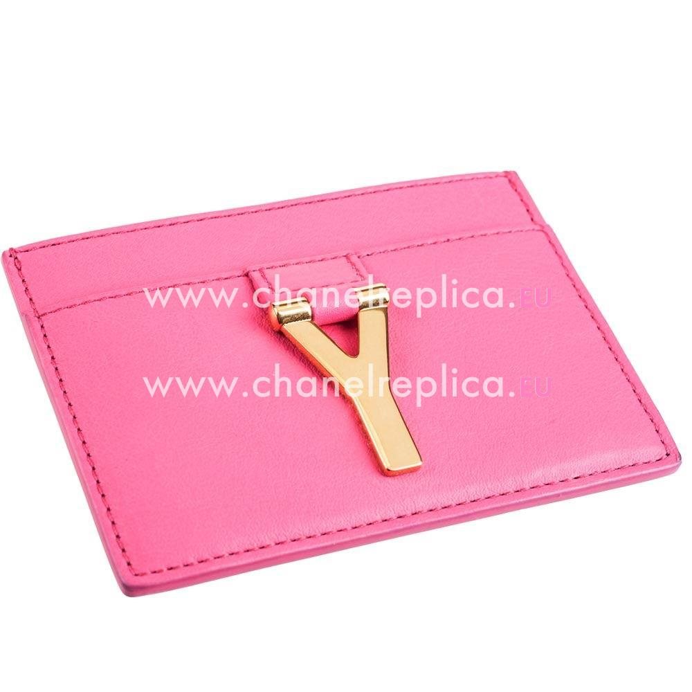 YSL Saint Laurent Paris Calfskin Y Cardcase In Pink YSL5145580