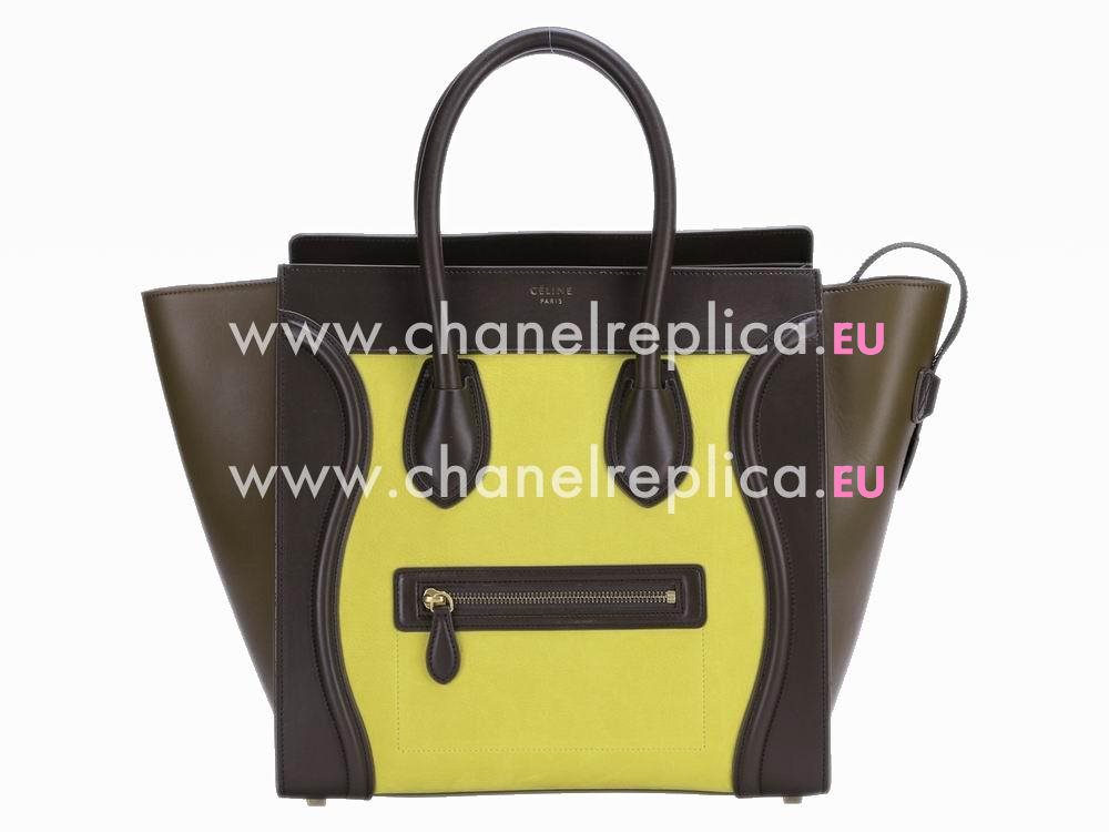 Celine Mini Luggage Calfskin Nano Bag(Brown/Greenish/Yellow) CE66198