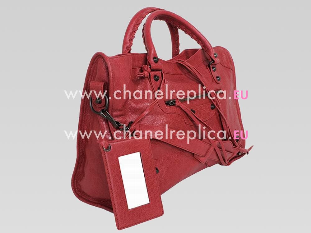 Balenciage City Medium Small Studs Lambskin Bag Scarlet G454512