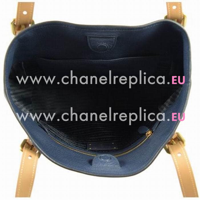 Prada Classic Embossing Logo Caviar Calfskin Tote bag Deep Blue P7031308