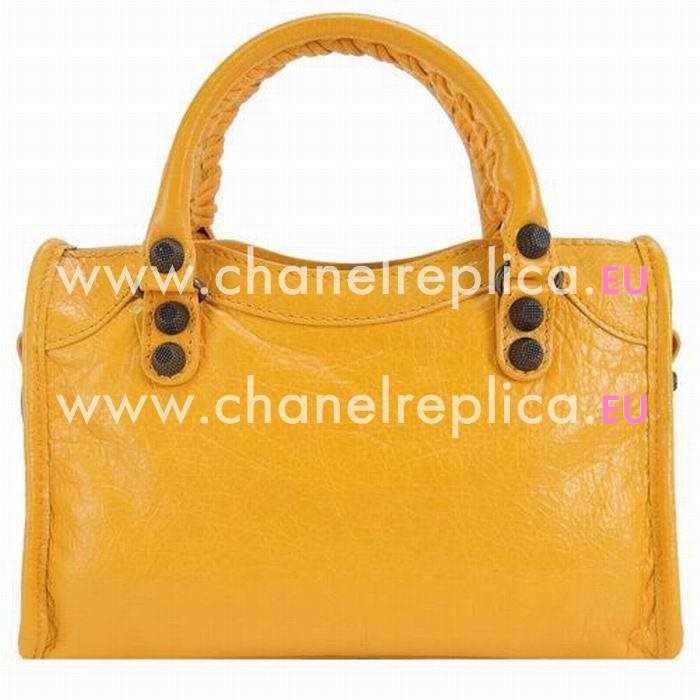 Balenciaga Classic City Copper Button Sheepskin Motorcycle Bag Sunflower Yellow B7021409