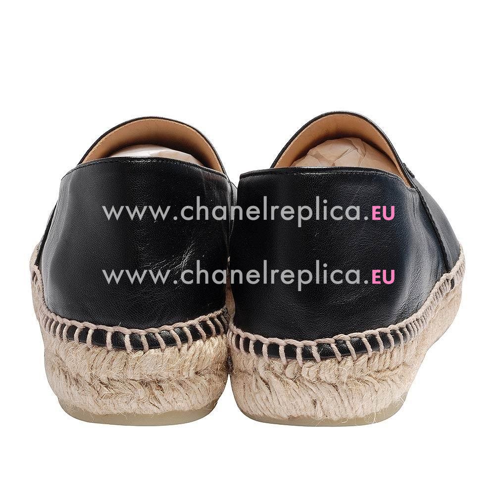 Chanel Espadrilles CC Logo Lambskin Pencil Shoes (Black) G29762