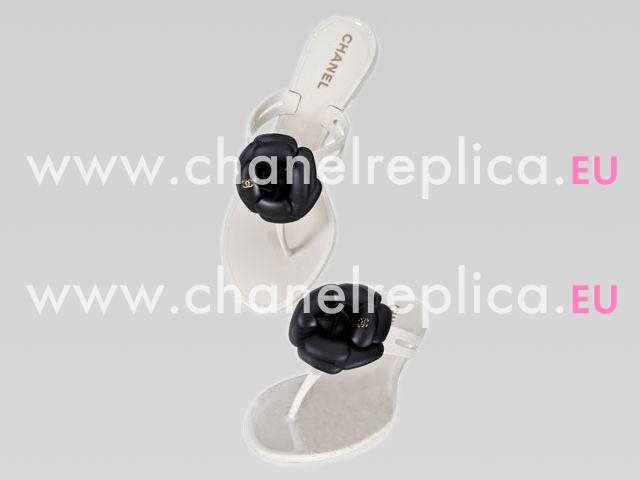 Chanel Camellia Flip-Flops Sandal In Black&Off-white 264285