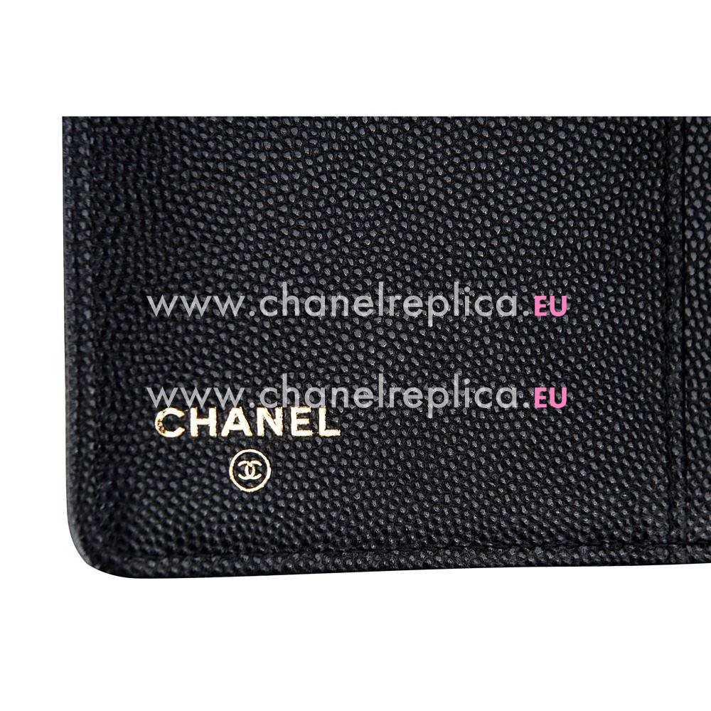 Chanel Classic Rhpmboids Stripe Caviar Calfskin Boy Wallet Black C7041512