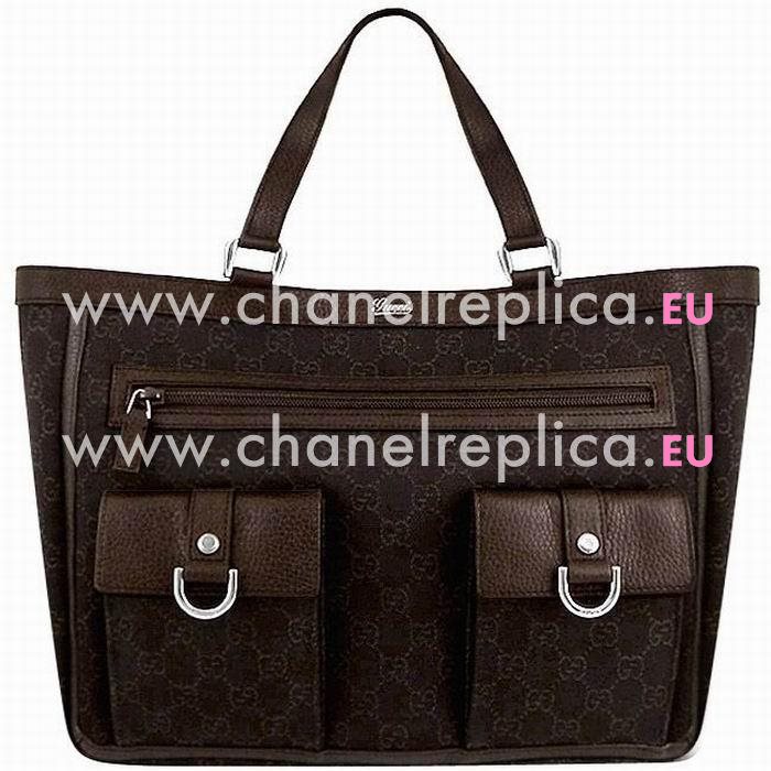 Gucci GG Jacquard Weave Calfskin Tote Bag In Black/Chocolate G6122201