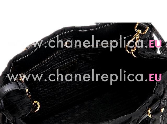 Prada Gaufre Nylon Large Ruffled Handbag In Black P420625