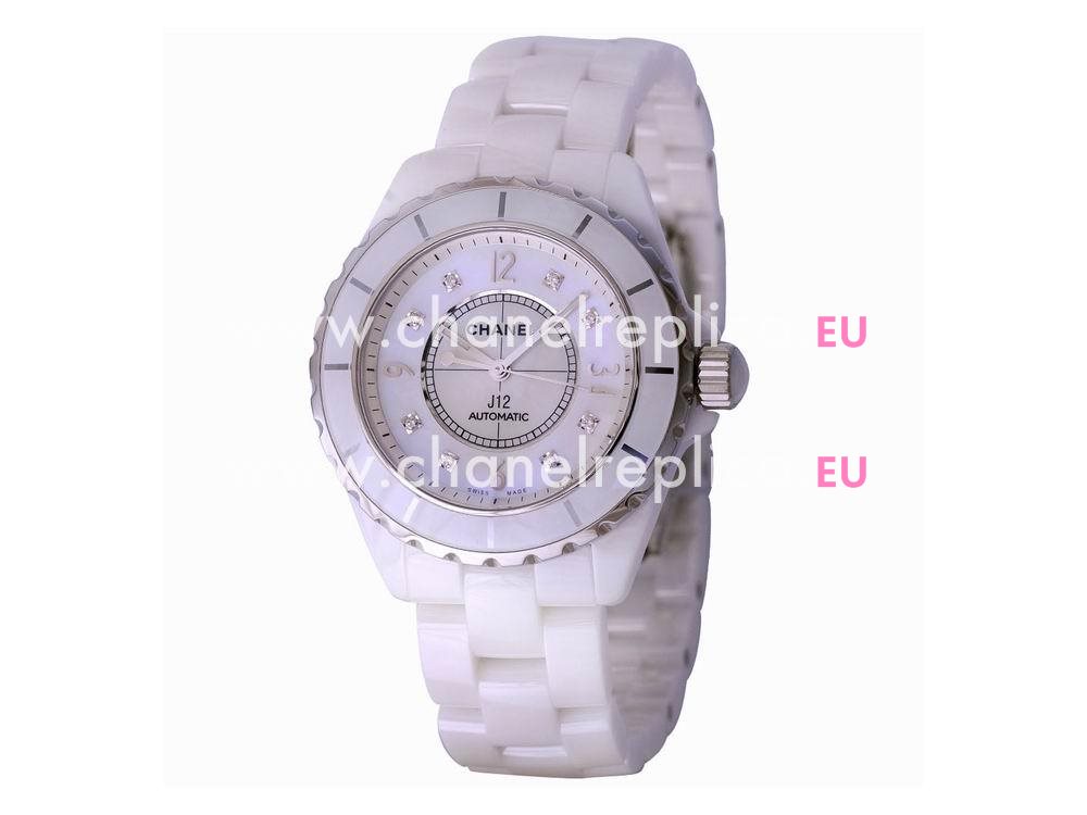 Chanel J12 White Ceramic 38mm Automatic MOP Diamond Dial Watch H2423