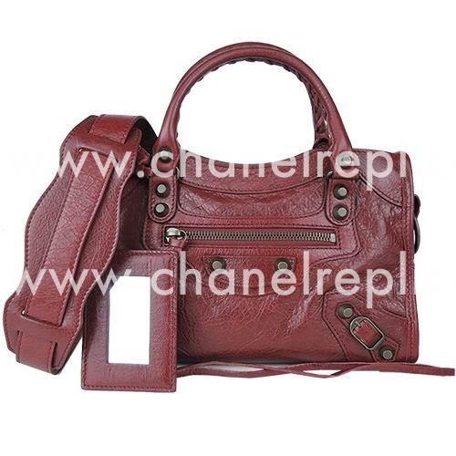 Balenciage City Lambskin Aged Brass hardware Classic Mini Bag Burgundy B2055024