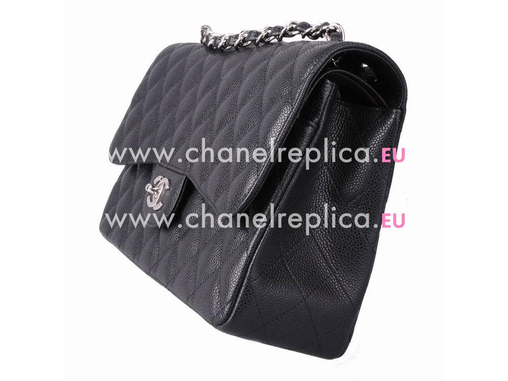 Chanel Caviar Jumbo Double Flap Bag Black(Silver) A28600DS