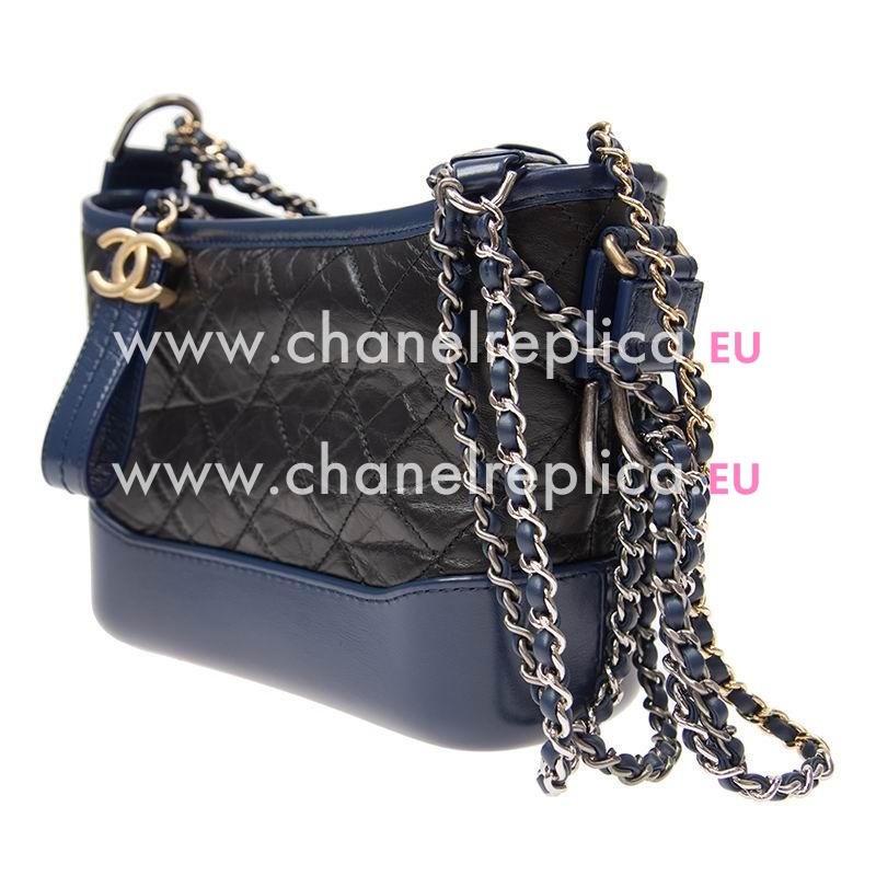 Chanel Calfskin Gabrielle Two-Tone Hobo Crossbody Bag Black/Marine Blue A91810BLKBLUGP