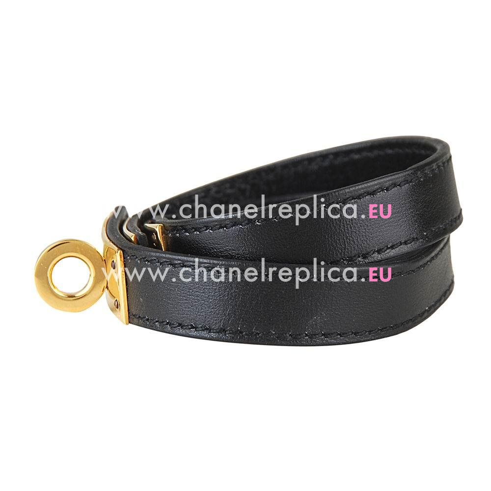 Hermes Cowskin R-Bracelet Black/Gold H7022004