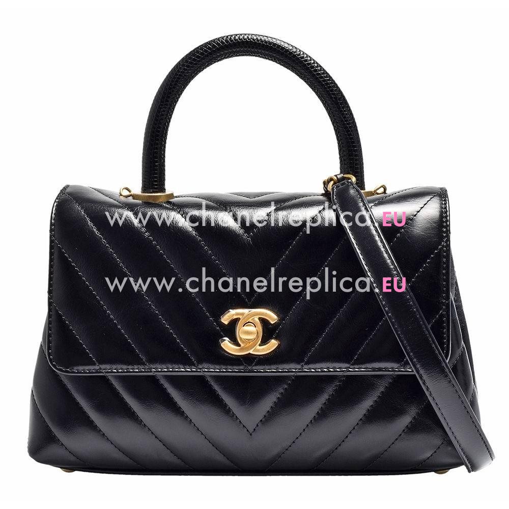 Chanel Calfskin V Small Coco Handle Anti- Gold Hardware Black A92990BLKGP