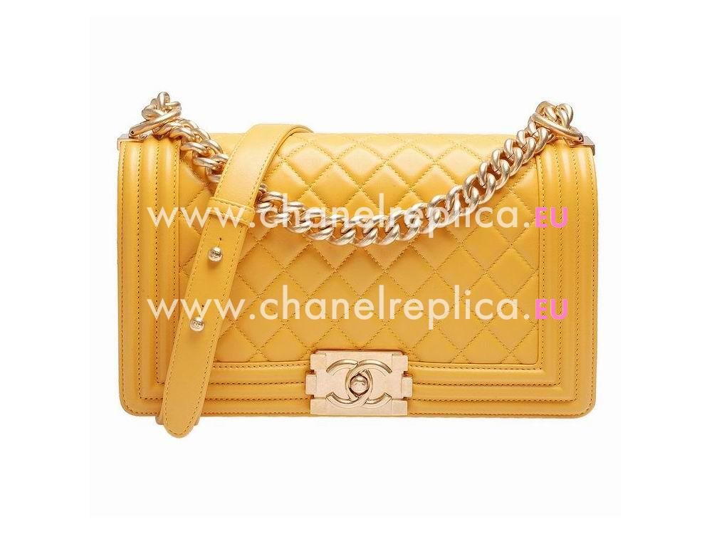 Chanel Yellow Lambskin Medium Boy Bag Gold Chain A67086T