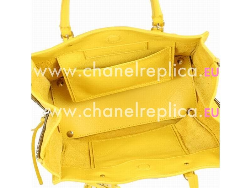 Balenciage Papier A4 Zip Calfskin Silvery hardware Mini Bag Mustard B370926