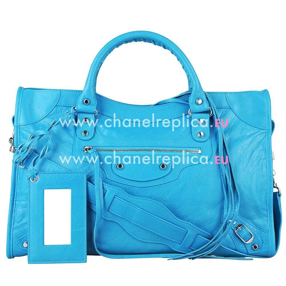 Balenciage City Lambskin Silvery hardware Classic Bag Water Blue B2054993