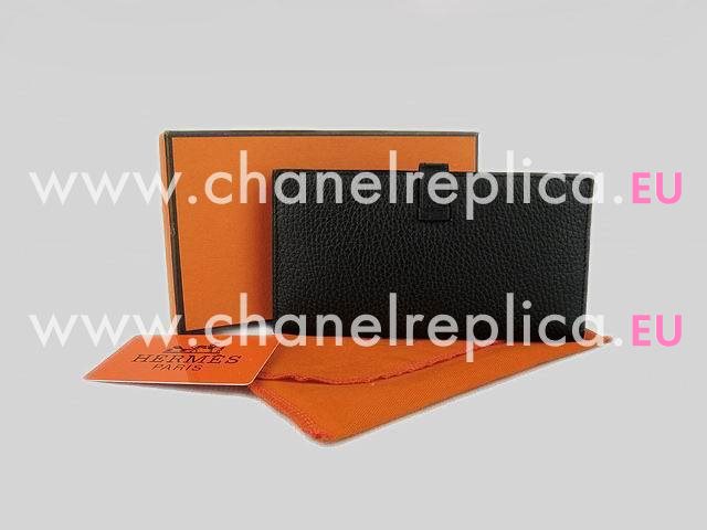 Hermes Dogon Clemence Leather Wallet In Black H0005I