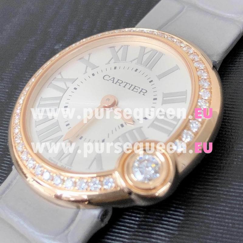 Cartier Ballon Blanc De Cartier Rose Gold/Diamond Gray Crocodile Strap WJBL0008