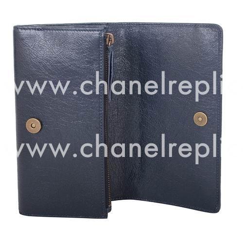 Balenciaga Money Calfskin Aged Brass Hardware Wallets Deep Blue B2055146