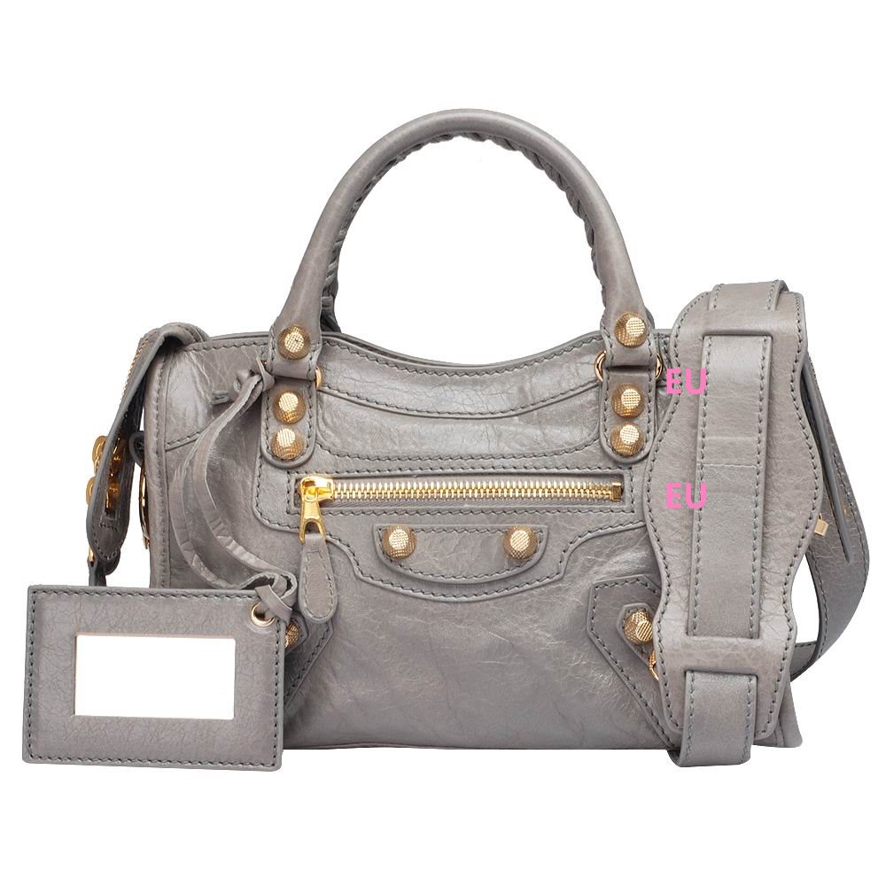 Balenciage City Lambskin Gold hardware Classic Mini Bag Ice Gray B2055041