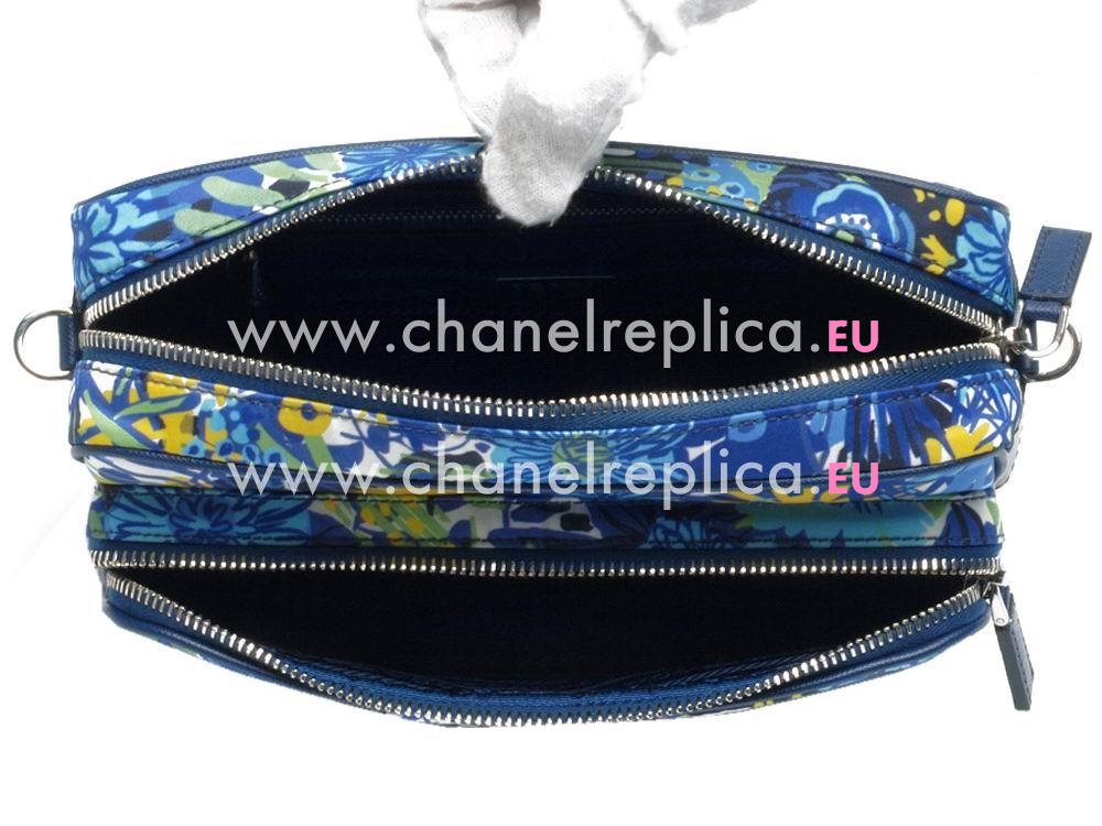 Prada Tessuto Stampat Triangle Logo Flower Calfskin Shoulder Bag RoyalBlue PR1BN58137