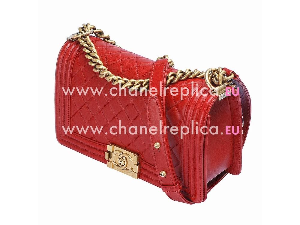 Chanel Medium Lambskin 25.5 Boy Bag Gold Chain Red A78958