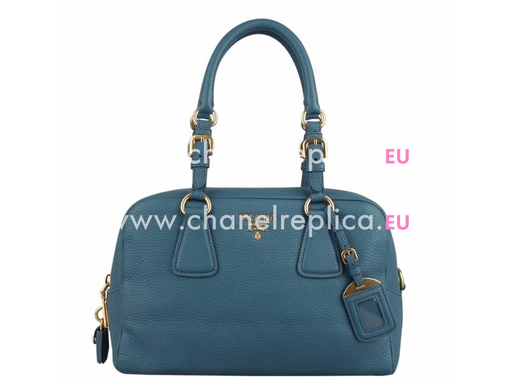 Prada Saffiano Calfskin Triangle Logo Boston Bag Turkey Blue BN59233