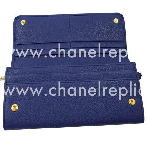 Prada Saffiano Gold Embossment Logo Caviar Cowhide Wallet In Blue PR61017045