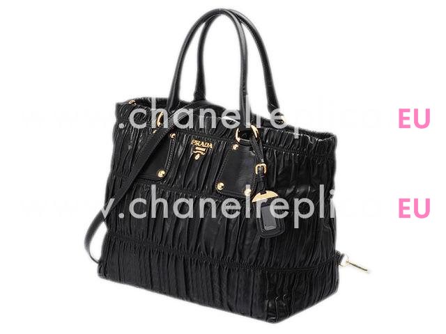 Prada Nappa Gaufre Lambskin Shopping Tote Bag In Black P369090