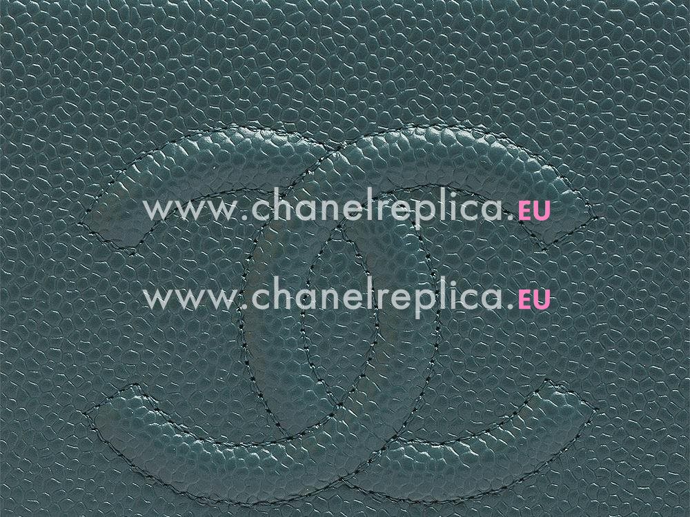 Chanel Caviar Leather CC Logo Wallet In Blue A56352