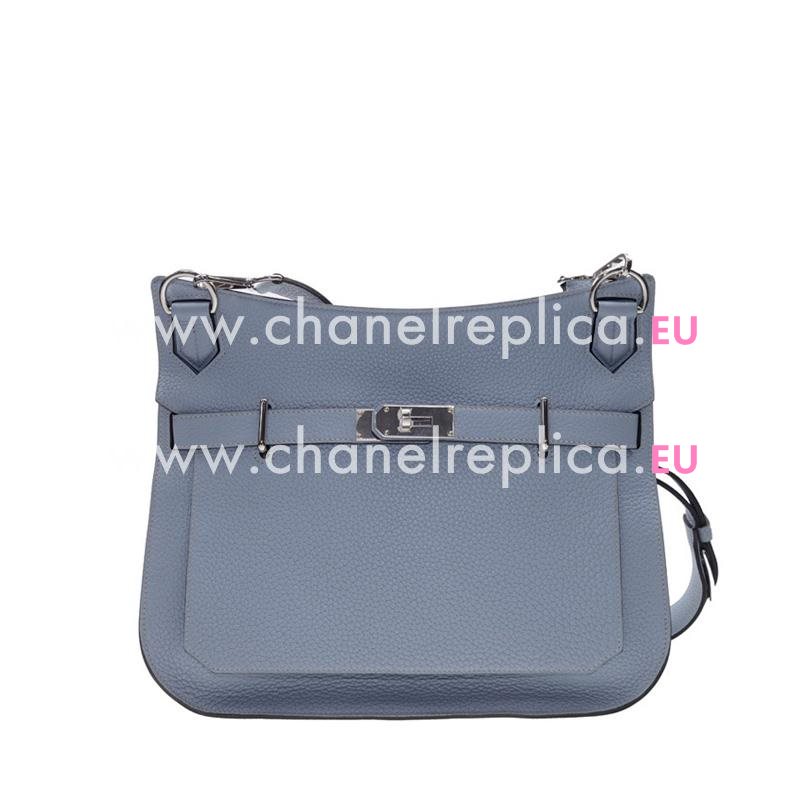 Hermes Jypsière Clemence 28cm Palladium Hardware Shoulder Bag Blue Gray JS34J7TC