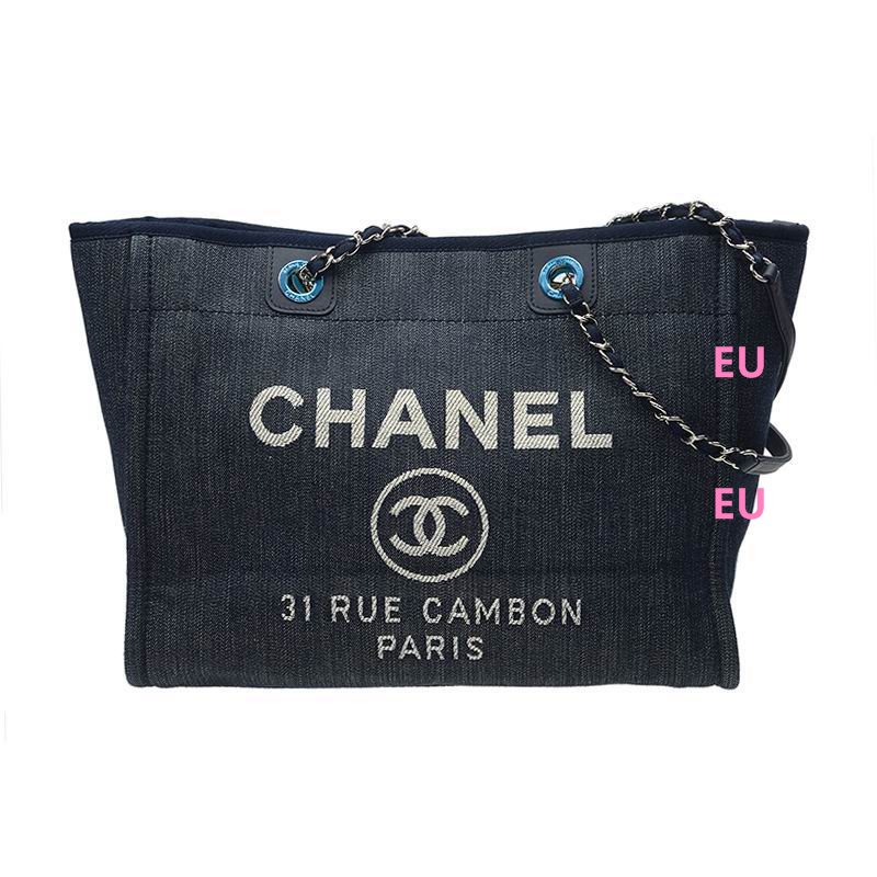 Chanel Canvas Deauville Chain Shoulder Tote Bag Deep Blue A67001CLNBLUE