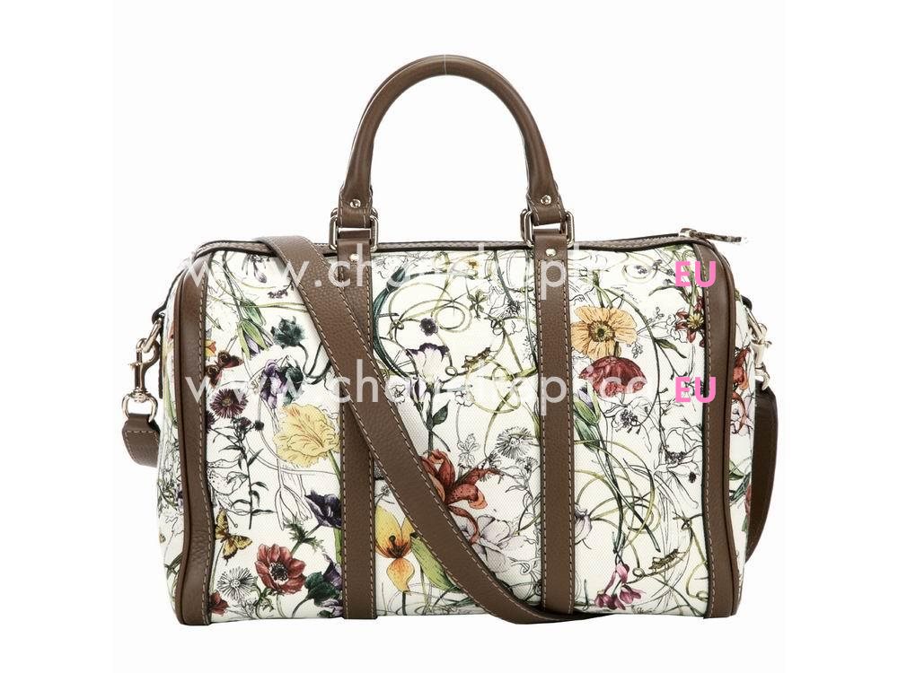 Gucci Blooms Calfskin Boston Bag In Brown G403374