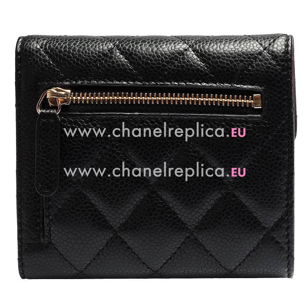 Chanel Caviar Gold CC Logo Snapper Short Wallet Black A82288C-BLK-GD