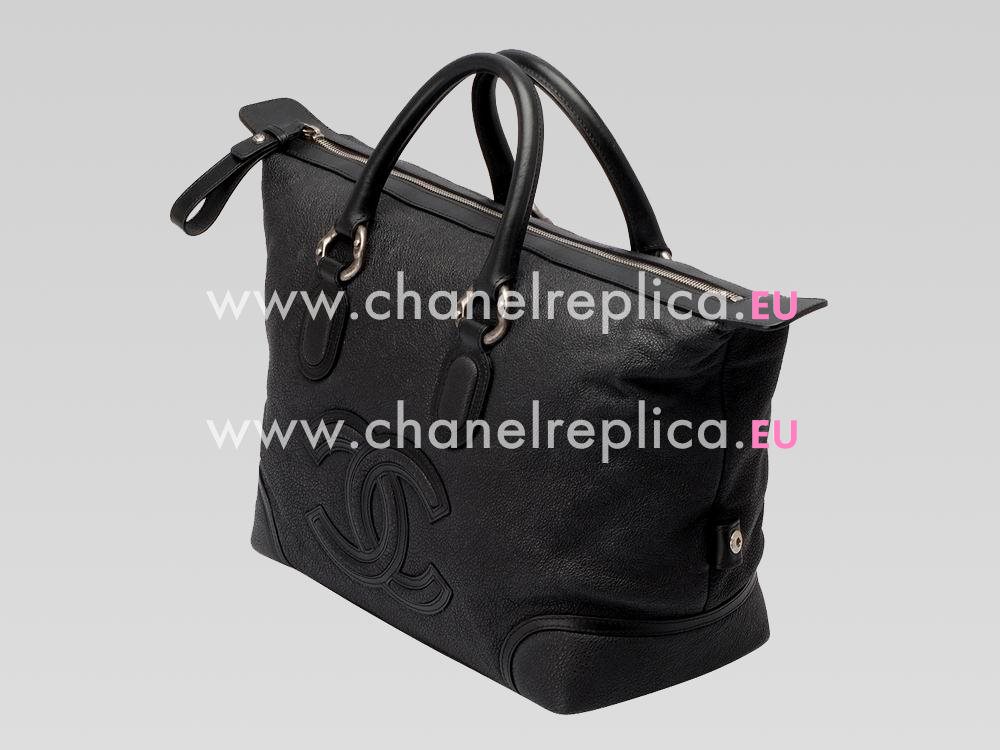 Chanel Distressed Calfskin Boston Bag Black A46264