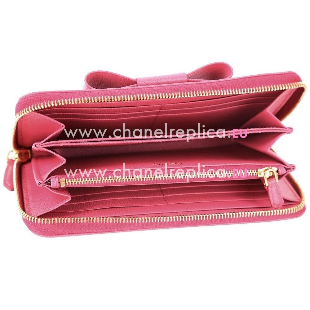 Prada Saffiano Fiocco Embossment Logo Cowhide Zipper Wallet In Peach PR61017015