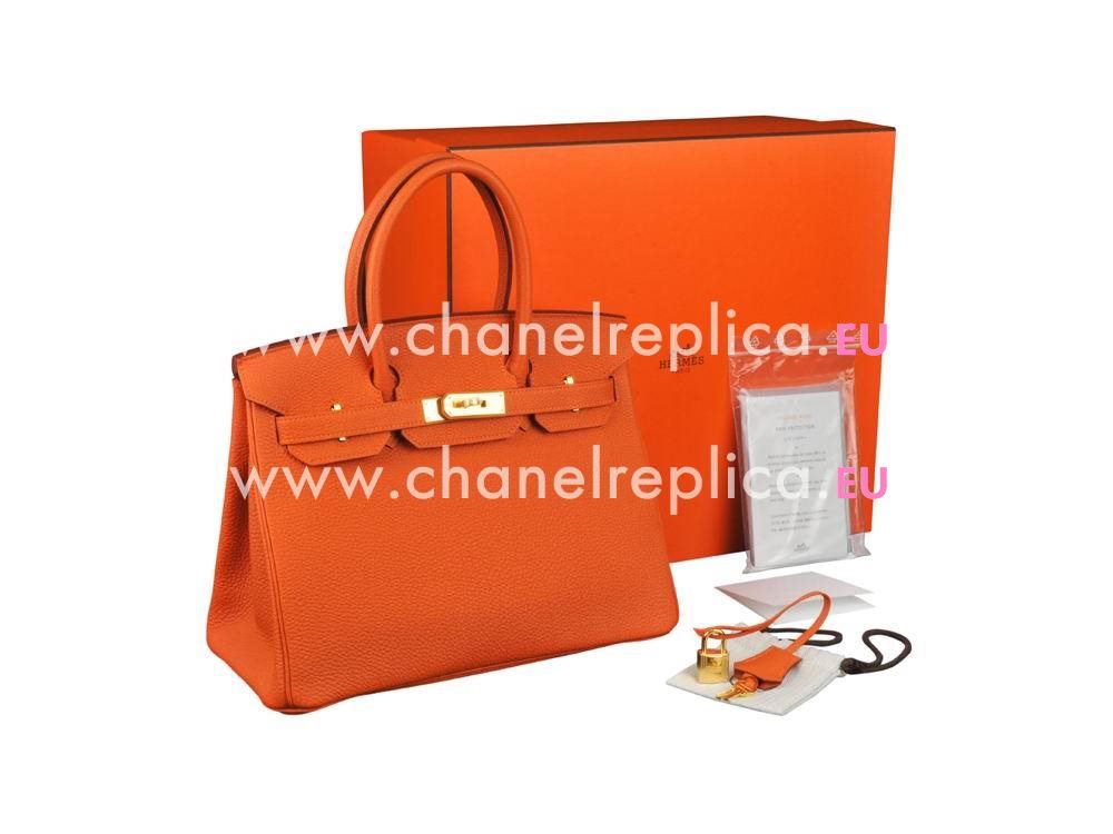 Hermes Birkin 30 Clemence Leather Orange 93 (Gold Hardware) HD529FT