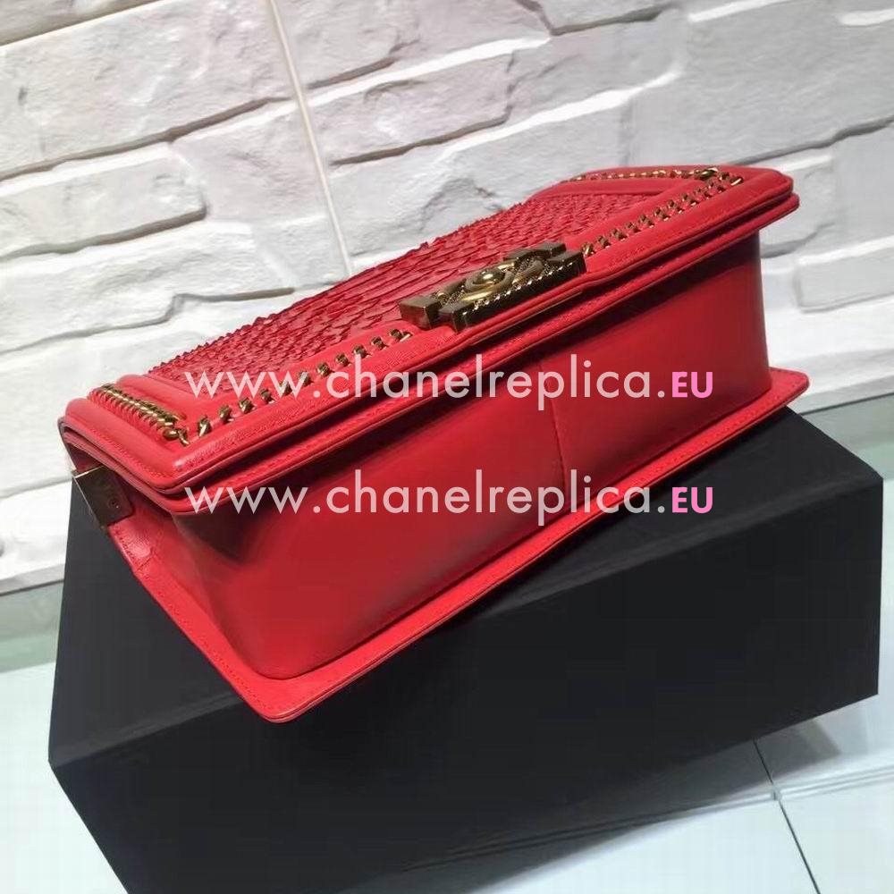CHANEL LeBoy Copper Hardware South Africa python skin Boy Bag in Shiny Red C6121102