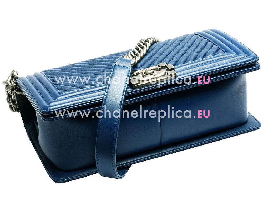 Chanel Lambskin Chevron Anti-Silver Coco Flap Bag Blue A57870