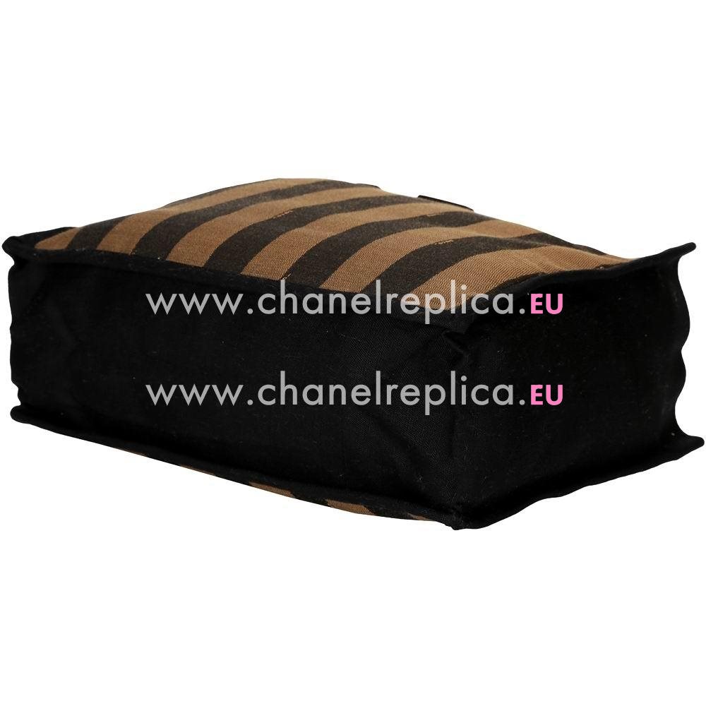 Fendi Pequin Hobo Canvas Calfskin Handle/Shoulder Stripe Bag Black F5394517