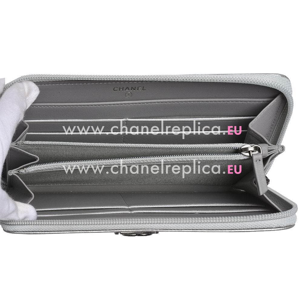 Chanel Caviar Chevron Anti-silver Lock Boy Zipper Wallet Silvery C59166