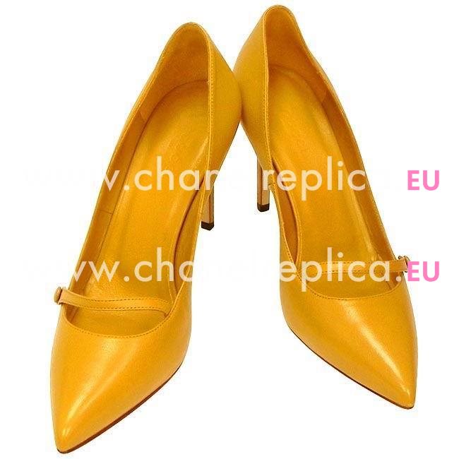 Gucci Classic Leather Hight-heeled Shoes Yellow G7030204