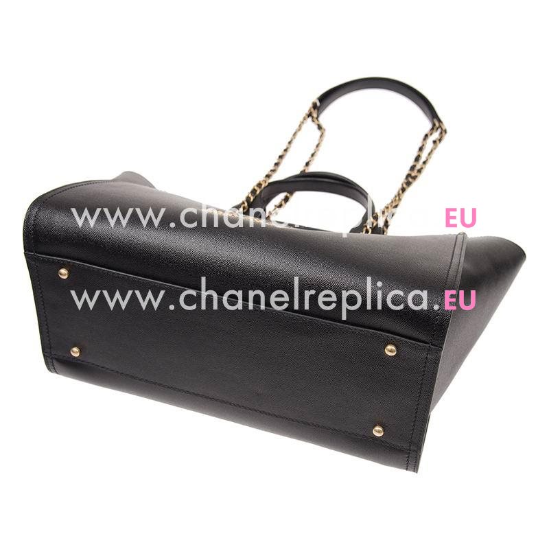 Chanel Deauville Grained Calfskin Silver Chain Larger Shop Tote Bag A57067CBLKGP
