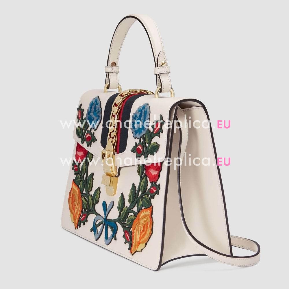 Gucci Sylvie embroidered leather top handle bag 431665 CVL6G 8406